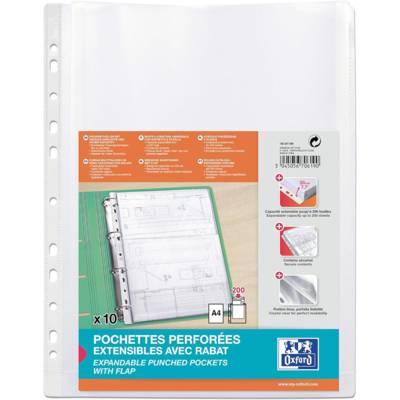 Sachet de 10 pochettes plan à soufflet rabat A4 PP 0,2 mm