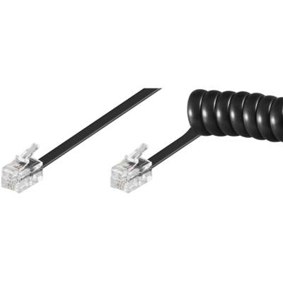 Câble téléphonique spirale 4P4C 2 fiches modulaires RJ10 2 m Noir