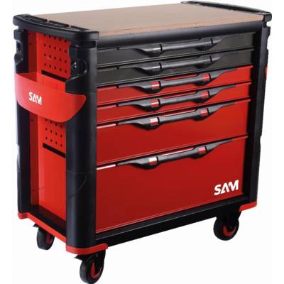 Servante extra large XL 6 tiroirs SAM OUTILLAGE rouge plateau bois - 416-BXL - Maxoutil