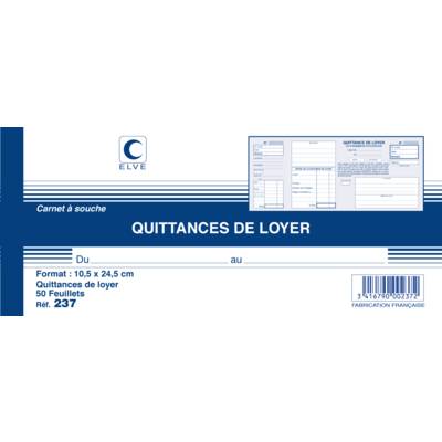 Carnet à souche QUITTANCES DE LOYER 105 x 245 mm 50 Feuillets