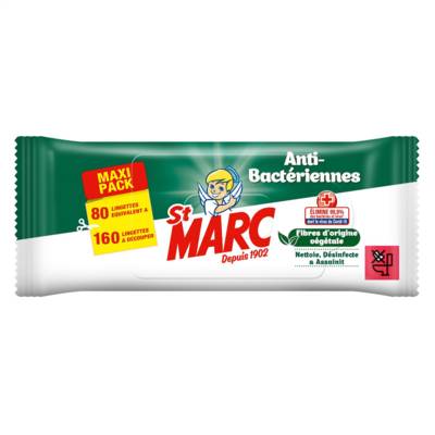 Lingettes Nettoyantes et Désinfectantes Antibactériennes - 80 lingettes