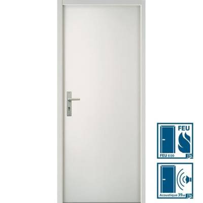 Bloc-porte plane isophonique 39db coupe-feu EI30 Hui.66mm - 204 x 83 cm - droit poussant - Gedimat - JELD WEN