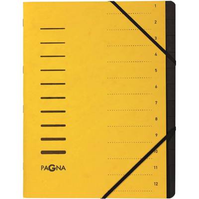 Trieur cartonné agrafé sans soufflet+ élastique pour A4 12 compartiments Jaune