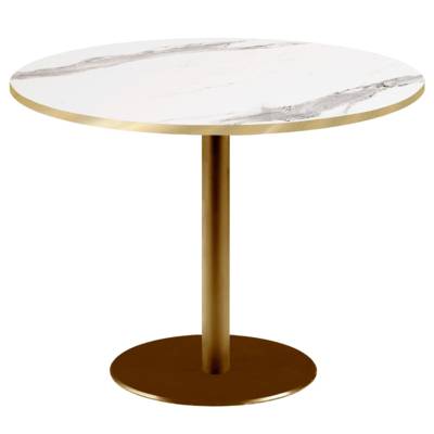 Table pied Doré Ø120cm marbre blanc chants laiton - intérieur - RestooTab