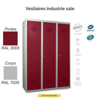 Vestiaire industrie salissante | 3 cases | Séparation vêtements propres et sales