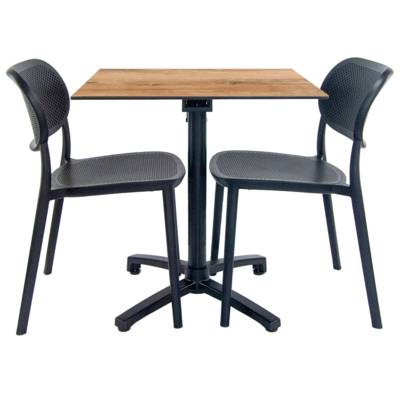 Lot de 1 table pliante 70x70cm chêne slovene + 2 chaises terrasse - RestooTab
