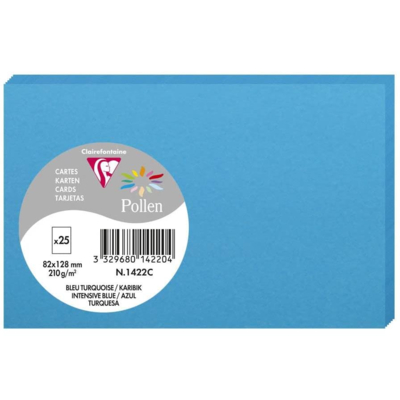 Pqt de 25 Carte Simple 210g 82x128 bleu turquoise - Clairefontaine