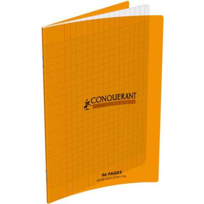 Cahier 24 x 32 96 pages grands carreaux couverture polypro orange - CONQUÉRANT