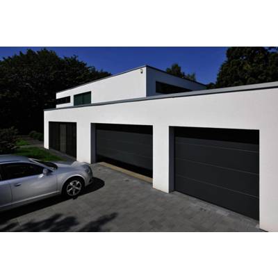 Porte de garage sectionnelle EUROPRO EVOLUTION motorisé en acier rainures M Woodgrain gris - 200x237,5cm - Gedimat - TUBAUTO