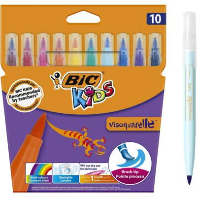 Etui de 10 feutres KIDS VISAQUARELLE Pointe pinceau Couleurs assorties - BIC