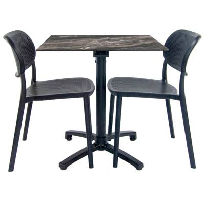 Lot de 1 table pliante 70x70cm marbre royal + 2 chaises terrasse - RestooTab