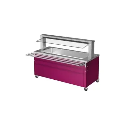 Buffet froid à réfrigération active statique 4 x GN 1/1 à faible hauteur - Avec rampes à plateaux et tablettes - BASICLINESK-4KIDS - Blanco