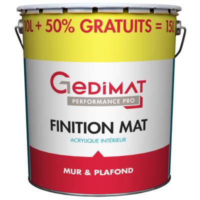 Peinture chantier GEDIMAT acrylique pot de 10L + 50% gratuit ton mat GEDIMAT PERFORMANCE PRO - Gedimat