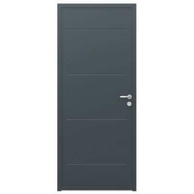 Porte d'entrée acier CAPITALE gris dormant 60 mm avec tapées pour isolation 120 mm - 215 x 90 cm - Gedimat - WIBAIE