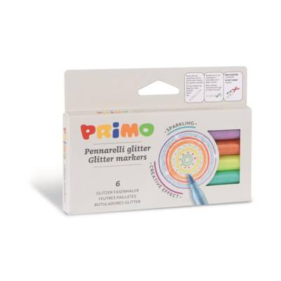 Etui Carton de 6 feutres Glitter Marker 6 Couleurs Brillantes - PRIMO