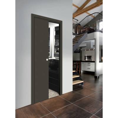 Porte seule coulissante tubulaire MIRO aspect cuir basalt - 204x73cm - rainure et tire - Gedimat - REIVILO