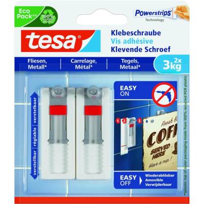 Lot de 2 Vis adhésive Ajustables Powerstrips pour carrelage/métal 3 Kg Blanc