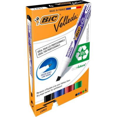 Pack 4 Feutres tableau blanc effaçable 1751 ECOLUTIONS Pointe Biseau Large N/B/R/V