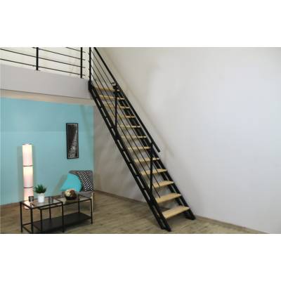 Escalier droit VARIO acier noir 12 marches hêtre verni - Gedimat - ORIAL