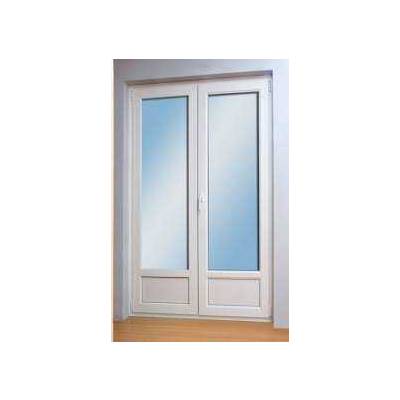 Porte fenêtre PVC blanc VISION isolation totale 100mm 2 vantaux ouverture à la française avec soubassement - Gedimat - NEOBAIE