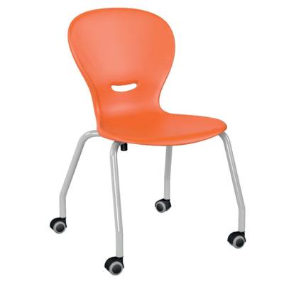 Chaise HAVA 4 pieds mobile coque polypropylène piètement époxy - T6 - Orange/gris alu RAL 9006 - Mobidecor