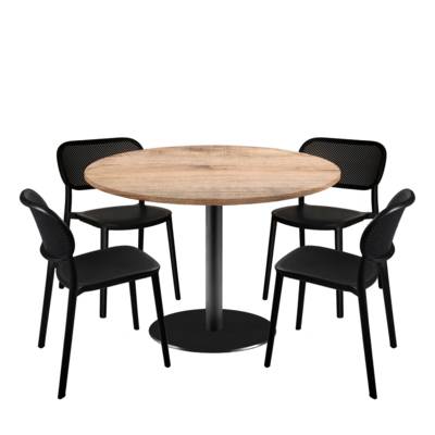 Lot table Ø120cm & 4 chaises - pied noir plateau bois tanin naturel - intérieur - RestooTab