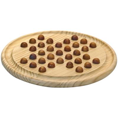 Jeu du Solitaire : plateau et pions en bois D 29cm