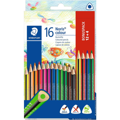 Etui de 12 + 4 Crayons de couleur triangulaire Noris colour
