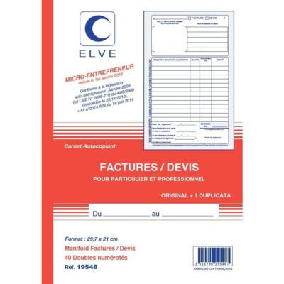 Manifold MICRO-ENTREPRENEUR Factures / Devis A4 40 feuilles Dupli
