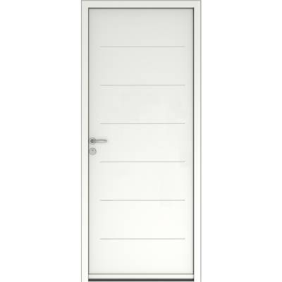 Porte d'entrée acier CITADINE blanc dormant 60 mm avec tapées pour isolation 140 mm - 215 x 90 cm - Gedimat - WIBAIE