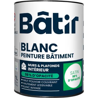 Peinture mur et plafond 98% opacite satiné blanc - Gedimat - BATIR