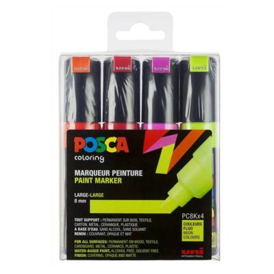 Set de 4 Marqueurs PC8K pointe large biseautée couleurs assorties fluo
