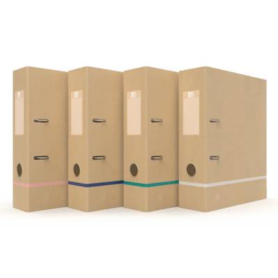 Classeur à levier TOUAREG dos 8cm Kraft recyclé. Coloris beige liseret Aléatoire