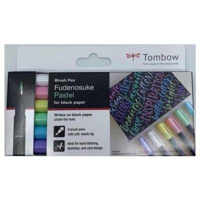Set de 6 feutres Brush Fudenosuke pastel pour papier noir - TOMBOW