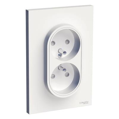 Prise de courant 2 pôles+terre double blanc à vis spécial rénovation ODACE - Gedimat - SCHNEIDER ELECTRIC