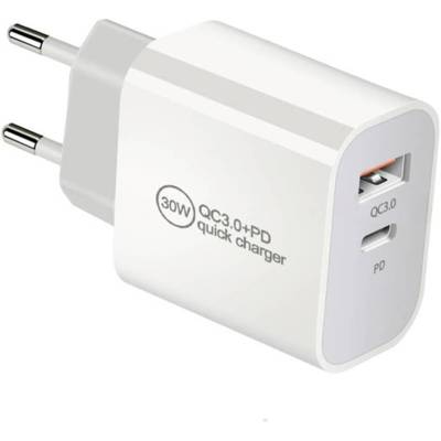 Chargeur secteur USB-C, 1 USB-A / 1 USB-C, 30 W, blanc