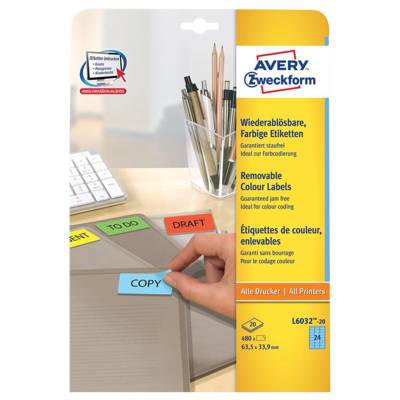 Boite de 480 Etiquettes de couleur enlevable jaune 63.5x33.9mm