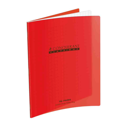 Cahier 24 x 32 96 pages grands carreaux couverture polypro rouge