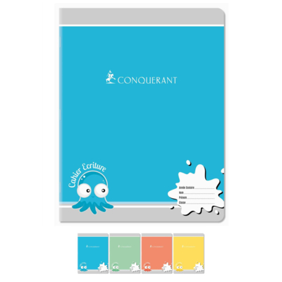 Cahier d'Ecriture 17x22cm 32p 70g Grands Carreaux Seyès 4mm Coloris aléatoires