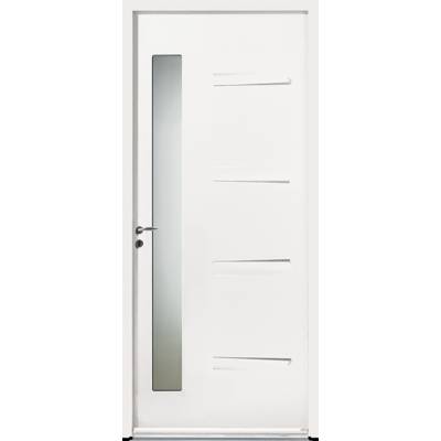 Porte d'entrée acier AKITA 20 blanc vitrage feuilleté sablé affleurant dormant 120mm monobloc - 215 x 90 cm - Gedimat - ZILTEN