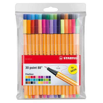 Pochette de 30 Stylo-Feutre POINT 88 Pointe Fine 0,4 mm dont 5 FLUO - STABILO