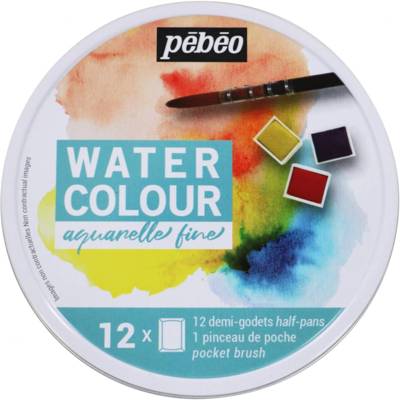Aquarelle Fine Boîte Ronde en Métal 12 Demi-Godets