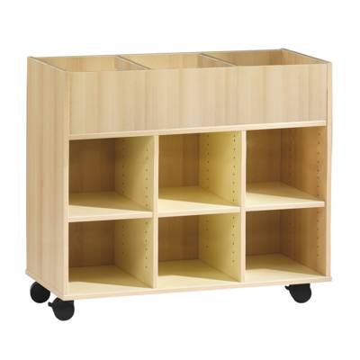 Bac à albums PICCOLO mobile 3 colonnes 3 bacs + 6 cases mélaminé - L104,5xP45xH92 cm - Hêtre miel - Mobidecor