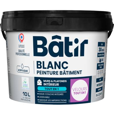 Peinture mur et plafond TOUT EN 1 velours blanc - Gedimat - BATIR