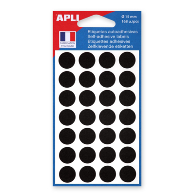 Sachet de 168 étiquettes Gommettes de signalisation Rondes 15 mm Noir - Apli-Agipa