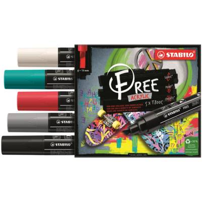 Etui carton 5 marqueurs pointe large  FREE acrylic T800C Set 2 "Bold"