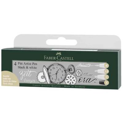 Feutre Pitt Artist Pen, boîte de 4, noir & blanc - FABER-CASTELL