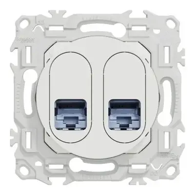 Prise double RJ45 odace - Cat6 STP grade 2TV min à grade 3TV - blanc craie - SCHNEIDER - S920486 - Schneider Electric