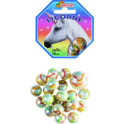 Sachet de 20 billes en verre 16 mm et 1 calot 25 mm LICORNE