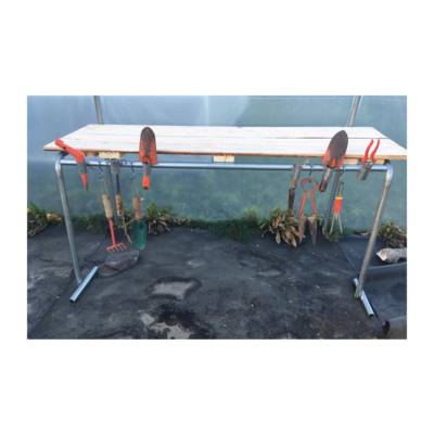 Jeu de 2 supports avec tablettes bois et support porte outils pour serre - Serres Tonneau